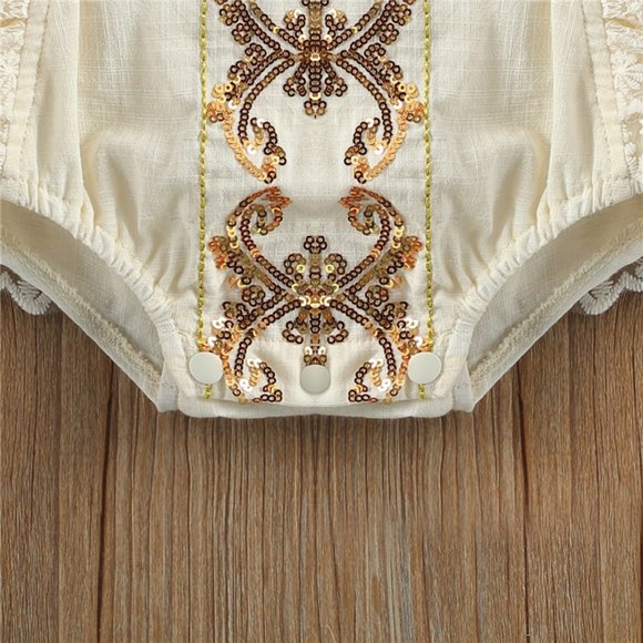 Boho Gold Romper Lace Fall Thanksgiving Girl Outfit Clothes Christmas New Year - Picture 6 of 9